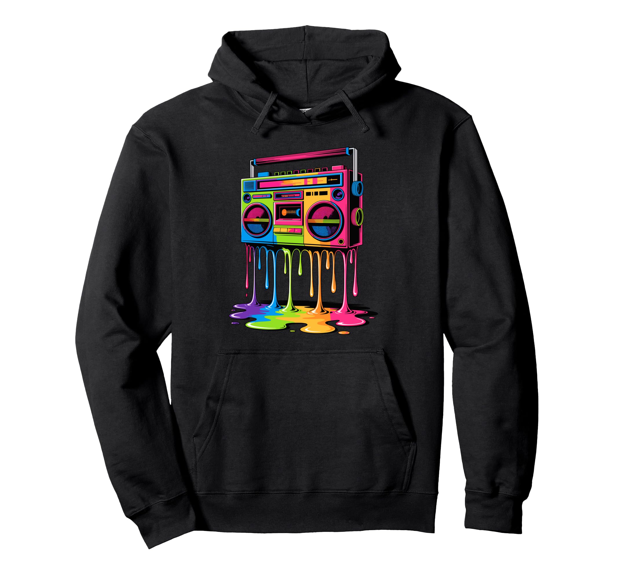 Dripping Paint Boombox Old School 80S Hoodie - Unique Graphic Men Women - T-Shirt, Sweatshirt, Hoodie