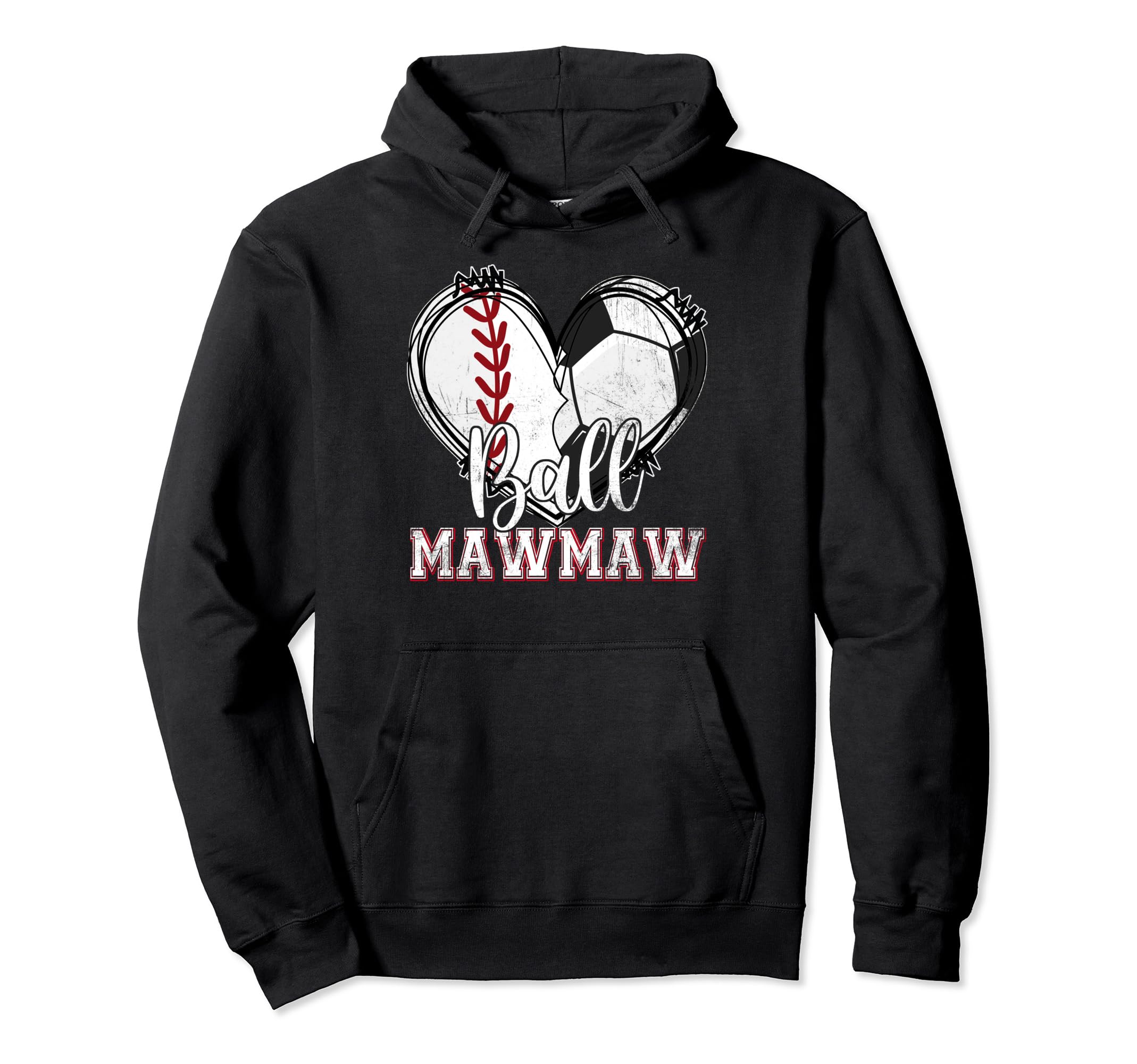 Ball Mawmaw Baseball Soccer Heart Hoodie - Fun Novelty Design for Adults - T-Shirt, Sweatshirt, Hoodie