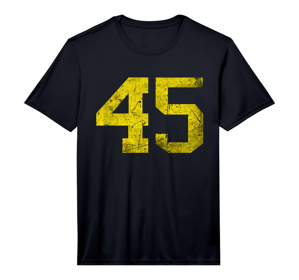 Distressed Number 45 Yellow Sport Varsity T-Shirt - Graphic Print Unisex - T-Shirt, Sweatshirt, Hoodie