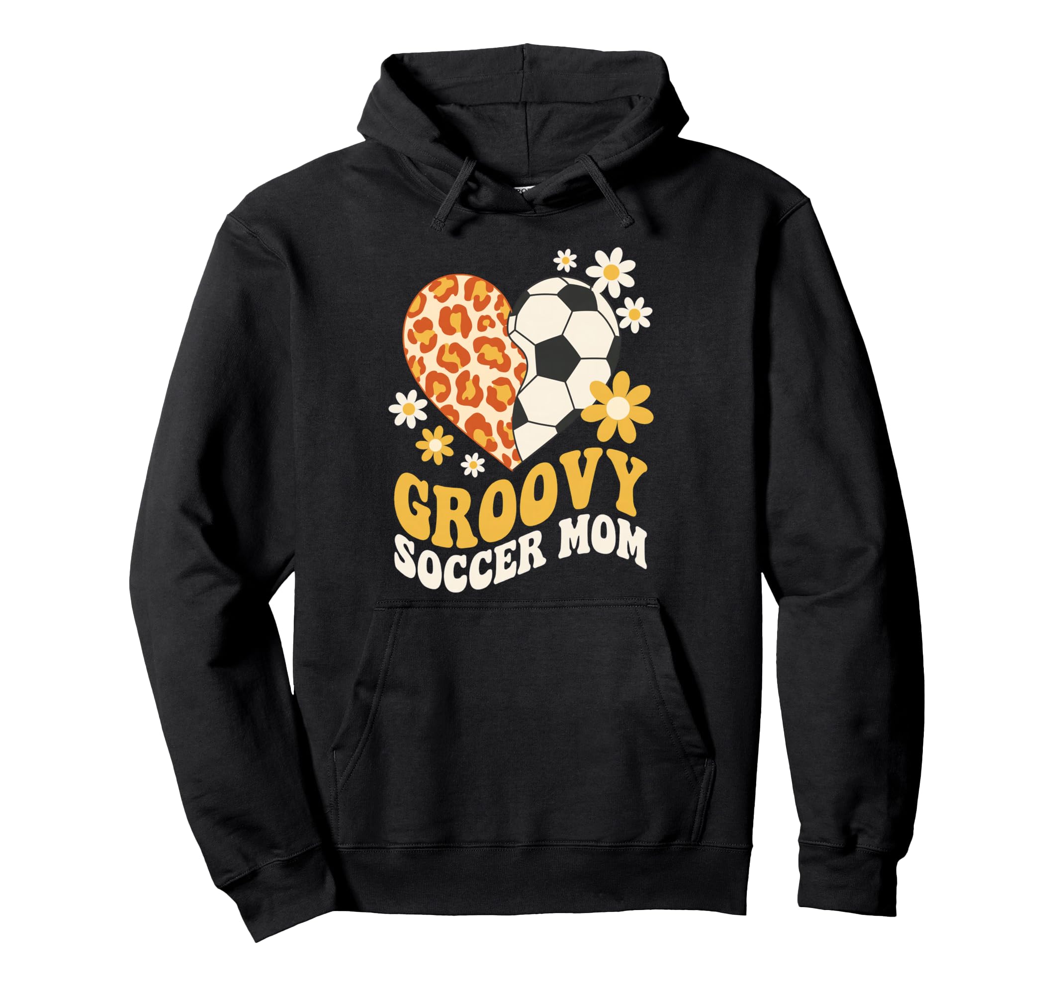 Groovy Leopard Floral Soccer Heart Hoodie - Graphic Print for Adults - T-Shirt, Sweatshirt, Hoodie