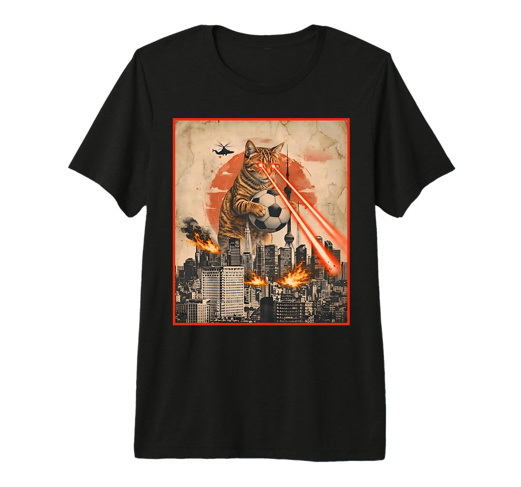 Funny Cat Soccer Kaiju Tri Blend T-Shirt - Graphic Print for Adults - T-Shirt, Sweatshirt, Hoodie