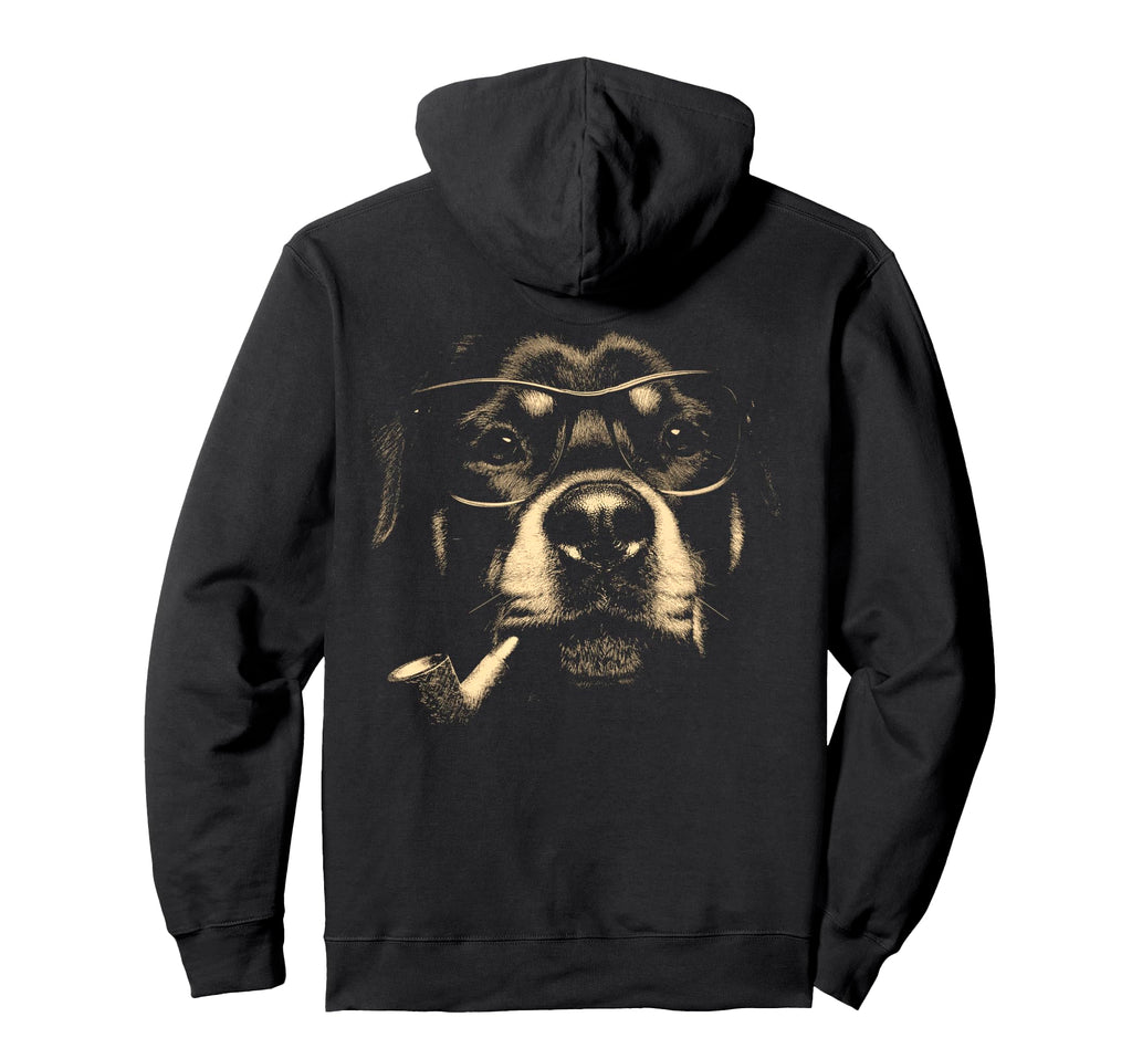 Rottweiler Glasses Smoking Pipe Grunge Hoodie - Graphic Print Men Women - T-Shirt, Sweatshirt, Hoodie