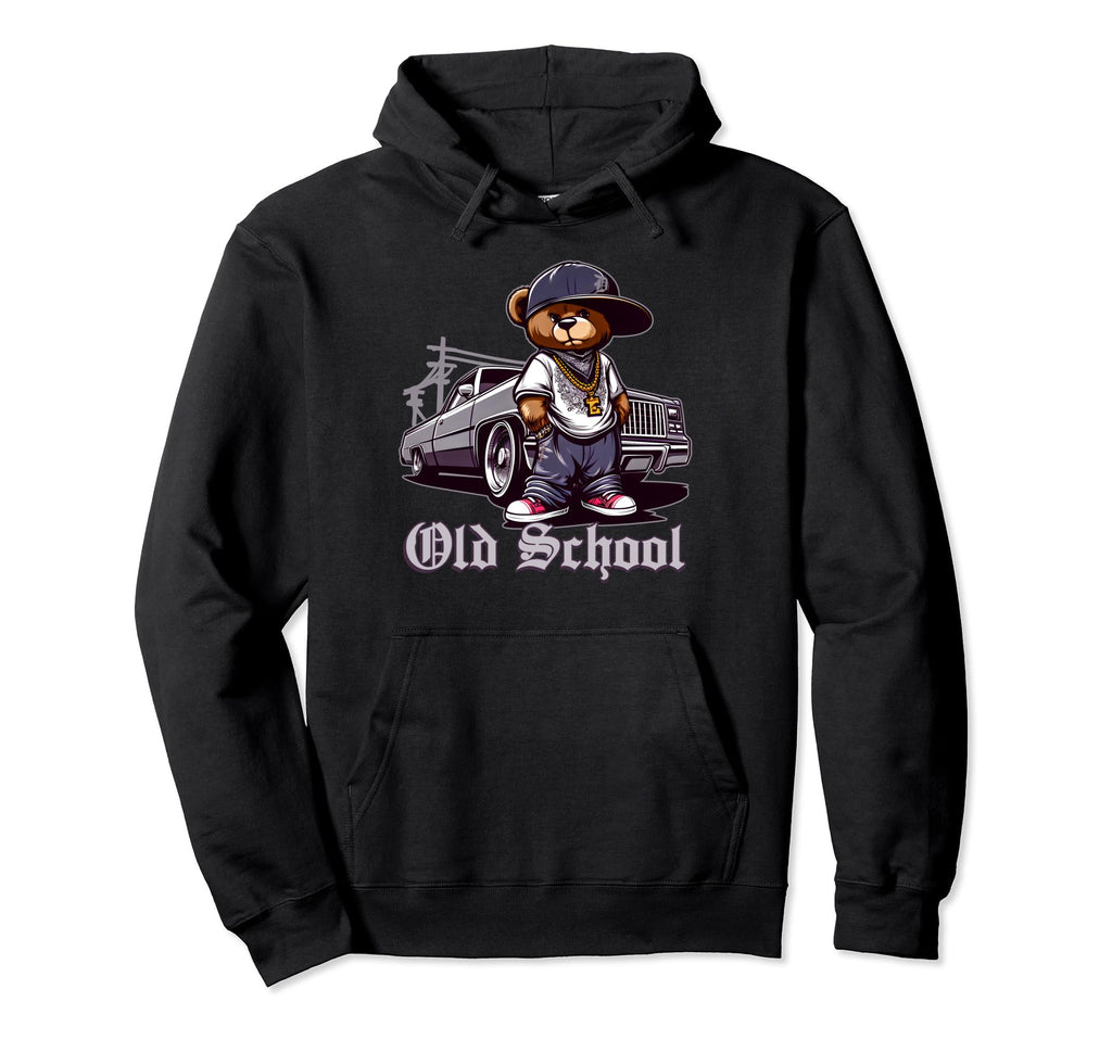 Old School Hip Hop Teddy Bear Hoodie - Minimalist Print for Adults - T-Shirt, Sweatshirt, Hoodie