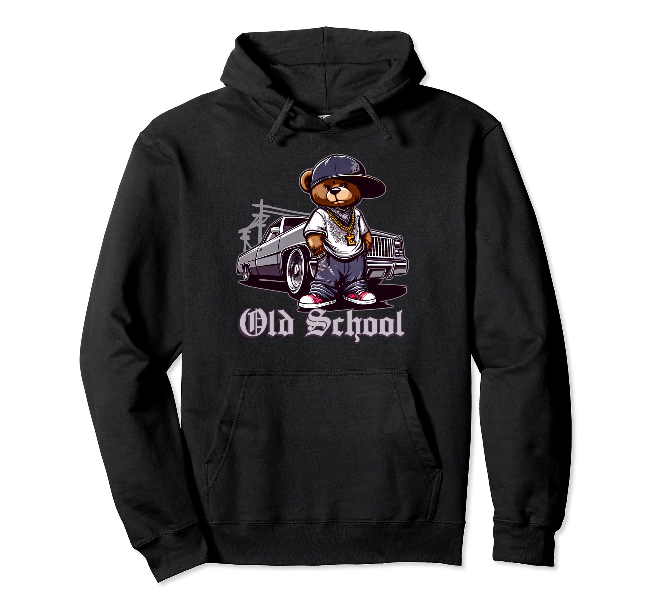 Old School Hip Hop Teddy Bear Hoodie - Minimalist Print for Adults - T-Shirt, Sweatshirt, Hoodie