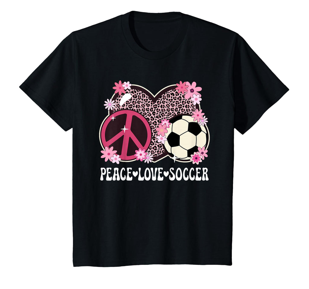 Peace Love Soccer Lover Leopard Soccer T-Shirt - Novelty Apparel for Adults - T-Shirt, Sweatshirt, Hoodie