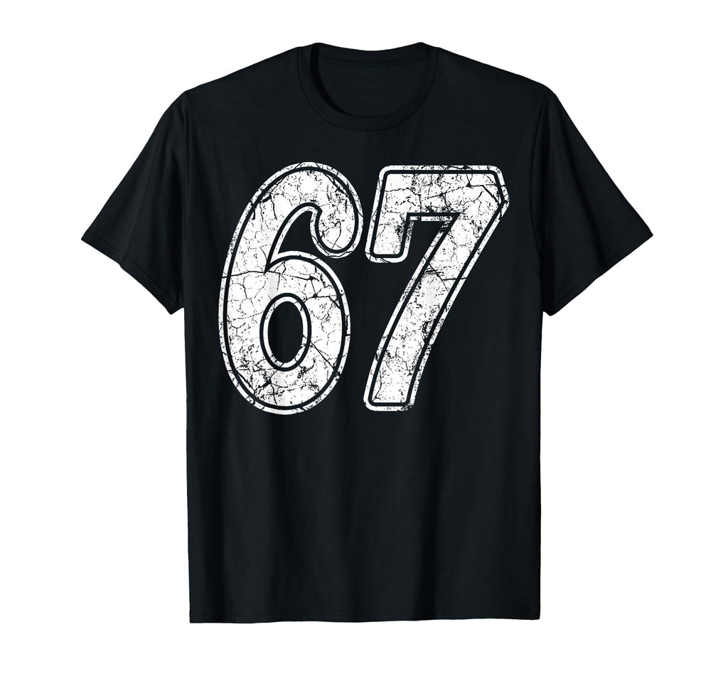 Distressed White Script Number 67 T-Shirt - Aesthetic Graphic for Adults - T-Shirt, Sweatshirt, Hoodie