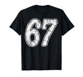 Distressed White Script Number 67 T-Shirt - Aesthetic Graphic for Adults - T-Shirt, Sweatshirt, Hoodie