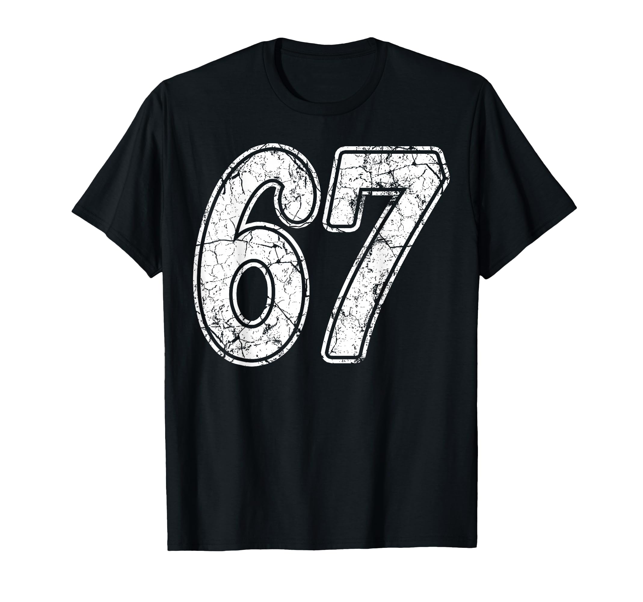 Distressed White Script Number 67 T-Shirt - Aesthetic Graphic for Adults - T-Shirt, Sweatshirt, Hoodie