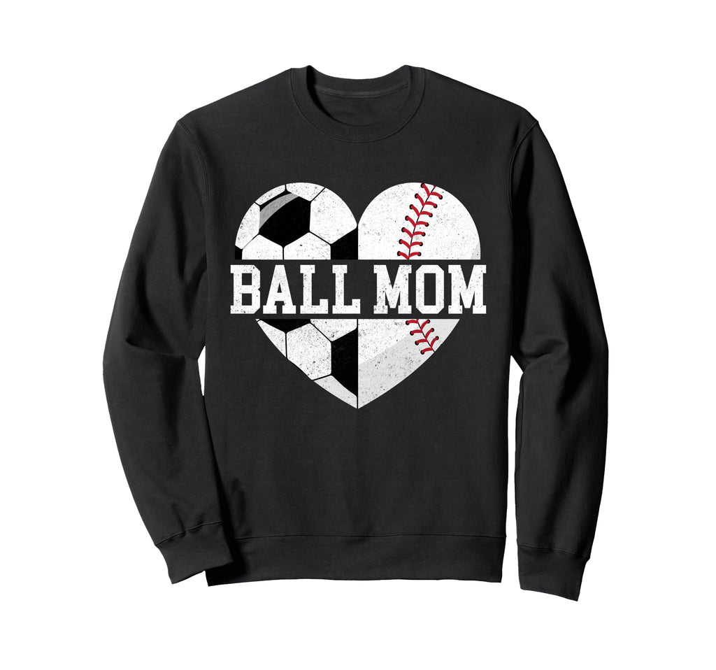Ball Mom Heart Funny Baseball Sweatshirt - Fun Novelty Design for Adults - T-Shirt, Sweatshirt, Hoodie