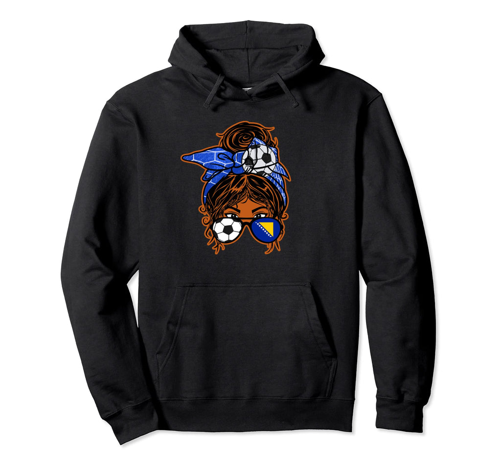 Messy Bun Brown Skin Soccer Bosnia Hoodie - Minimalist Print Unisex - T-Shirt, Sweatshirt, Hoodie