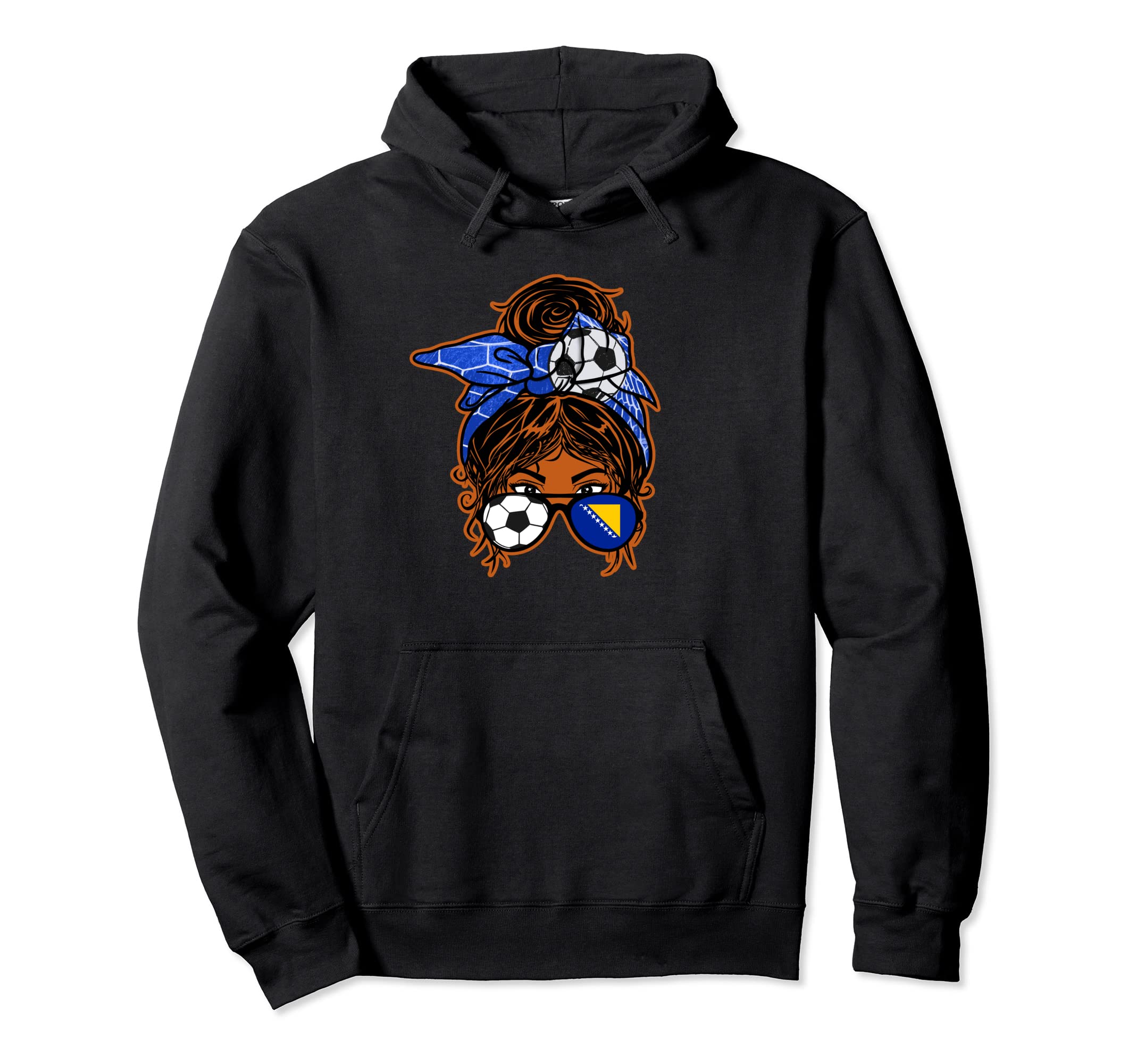 Messy Bun Brown Skin Soccer Bosnia Hoodie - Minimalist Print Unisex - T-Shirt, Sweatshirt, Hoodie
