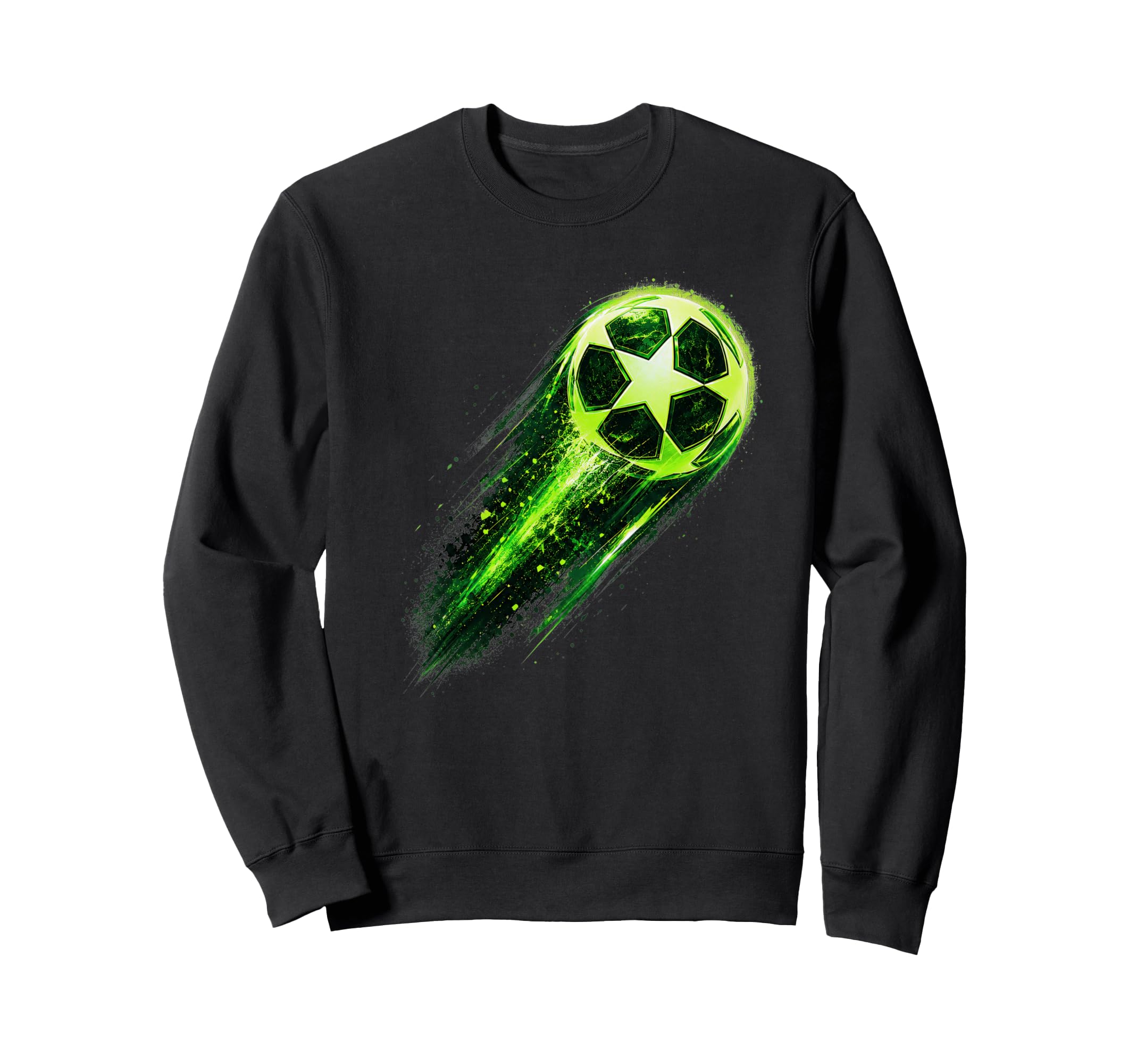 Dynamic Soccer Ball Green Meteor Sweatshirt - Custom Art Print for Adults - T-Shirt, Sweatshirt, Hoodie