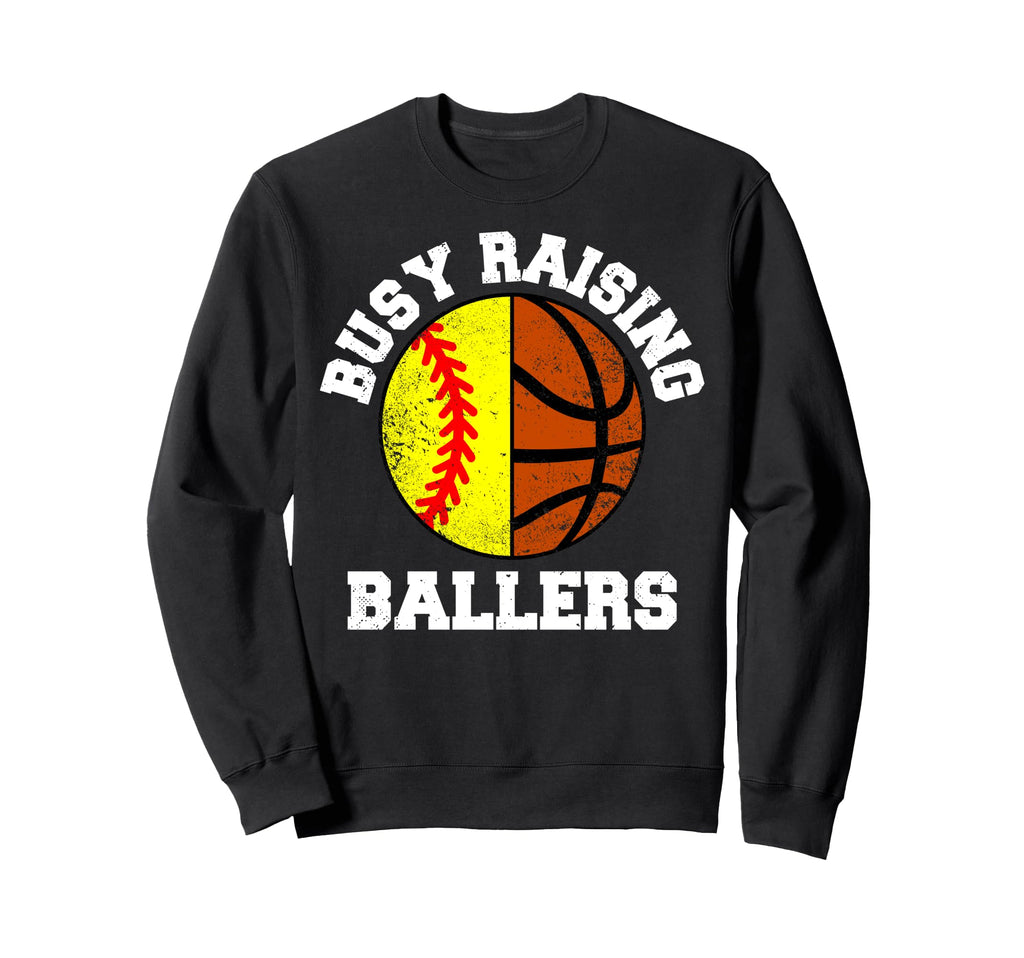 Busy Raising Ballers Funny Softball Sweatshirt - Minimalist Print Unisex - T-Shirt, Sweatshirt, Hoodie