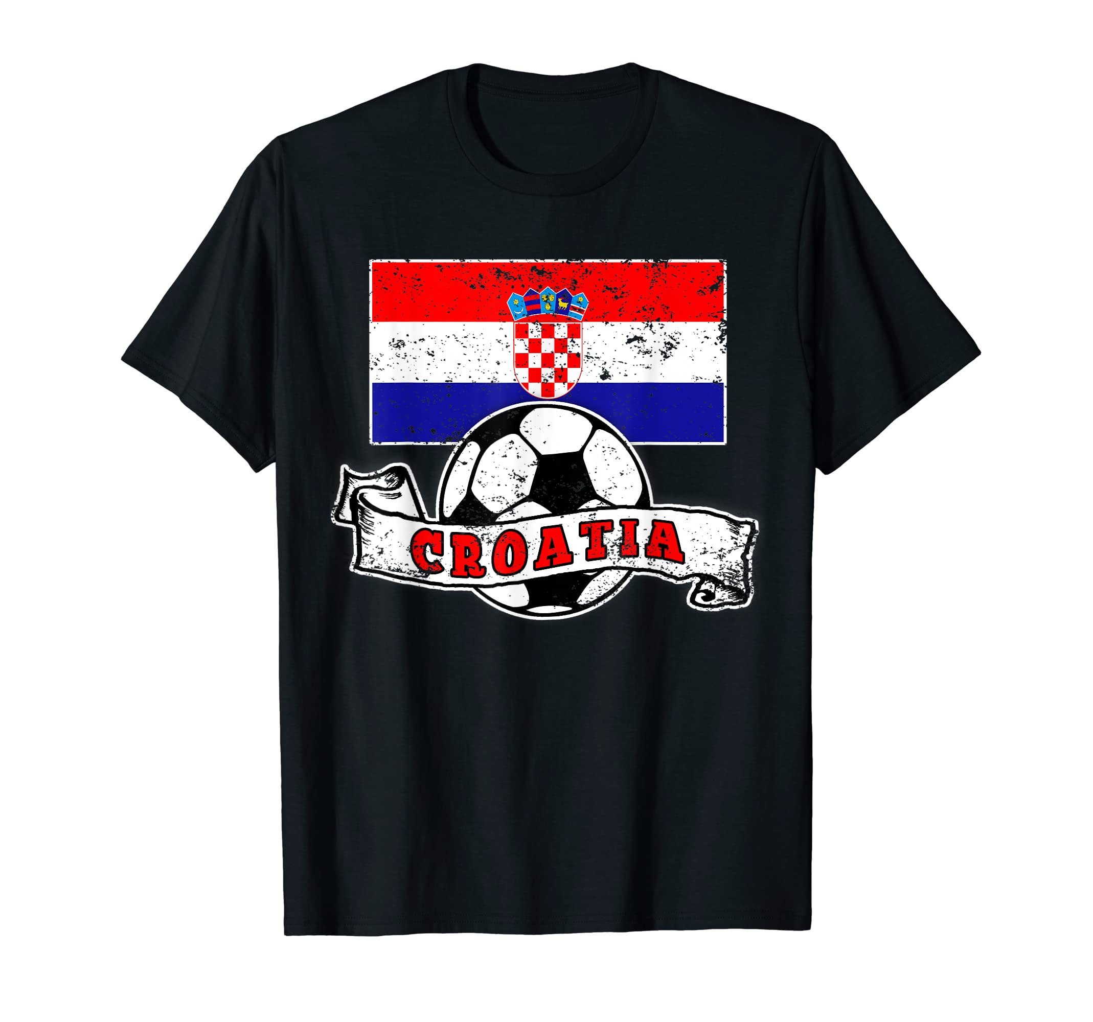 Croatia Soccer Ball And Flag Distressed T-Shirt - Graphic Print Men Women - T-Shirt, Sweatshirt, Hoodie