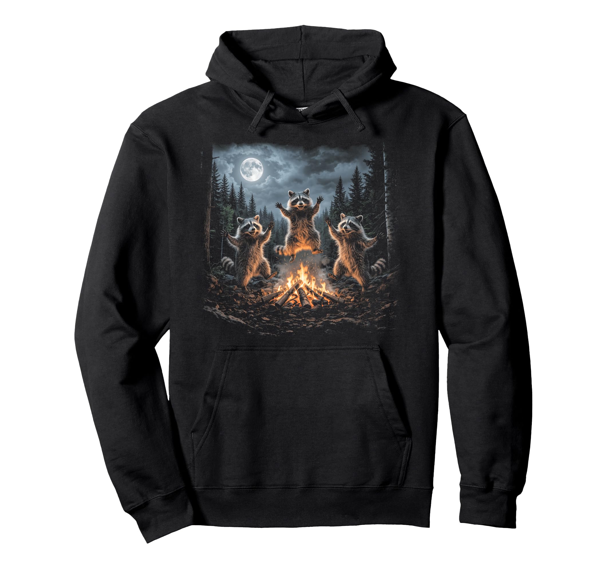 Raccoon Bonfire Campfire 90S Hoodie - Streetwear Style for Adults - T-Shirt, Sweatshirt, Hoodie