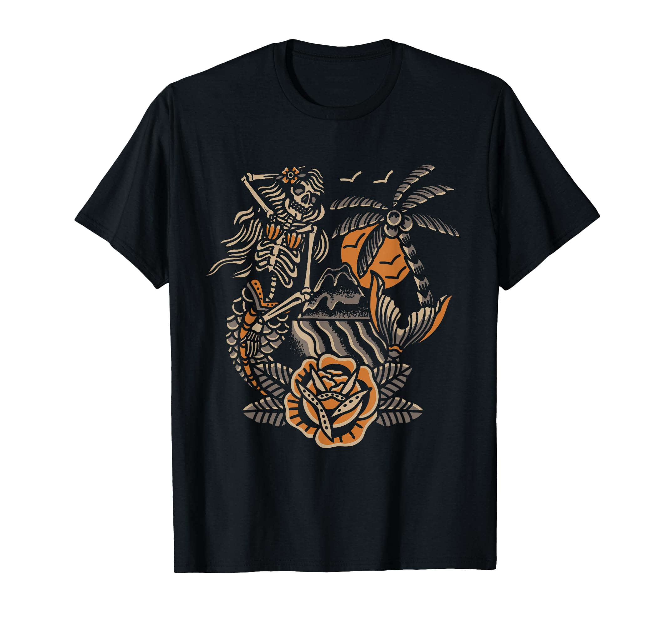 Mermaid Skeleton Traditional Tattoo T-Shirt - Custom Art Print Men Women - T-Shirt, Sweatshirt, Hoodie