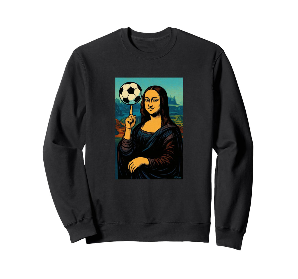 Mona Lisa Loves Soccer Spinning Ball Sweatshirt - Aesthetic Graphic Unisex - T-Shirt, Sweatshirt, Hoodie