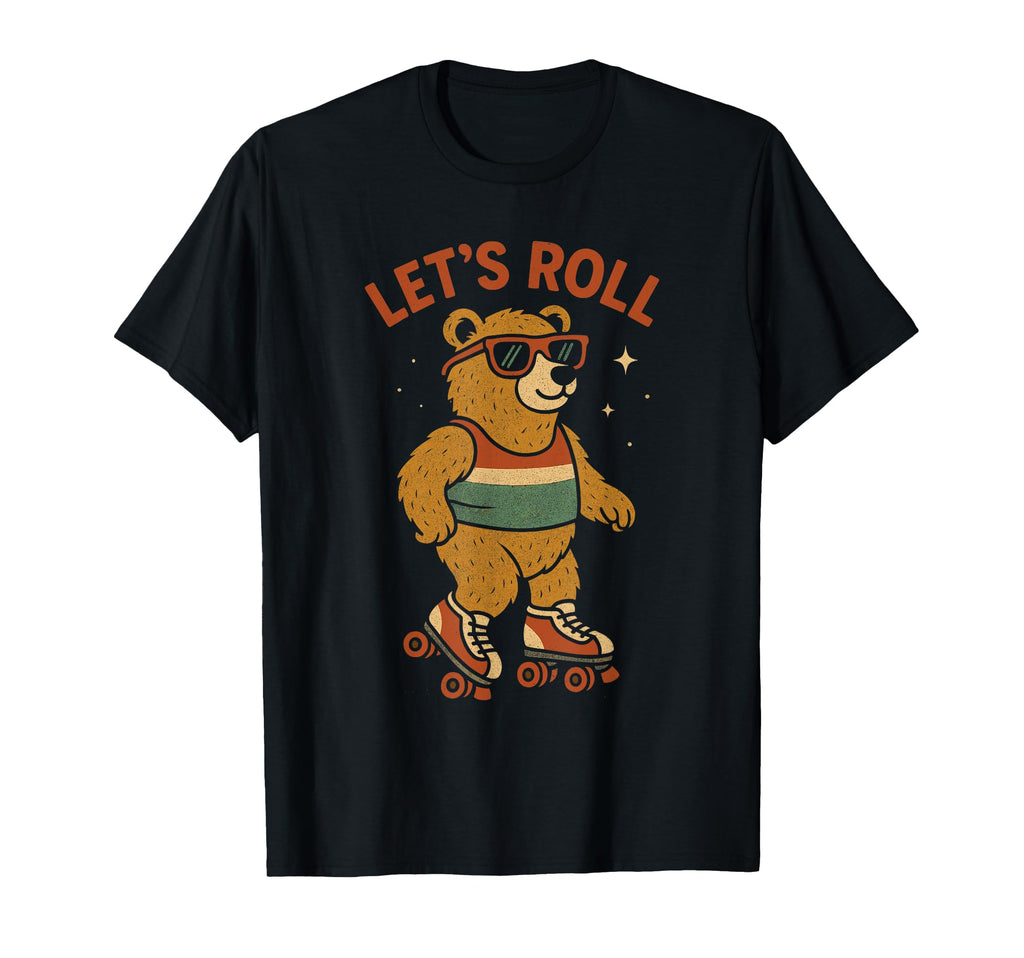 Bear Roller Skates Lets Roll Comic Book T-Shirt - Graphic Print Unisex - T-Shirt, Sweatshirt, Hoodie