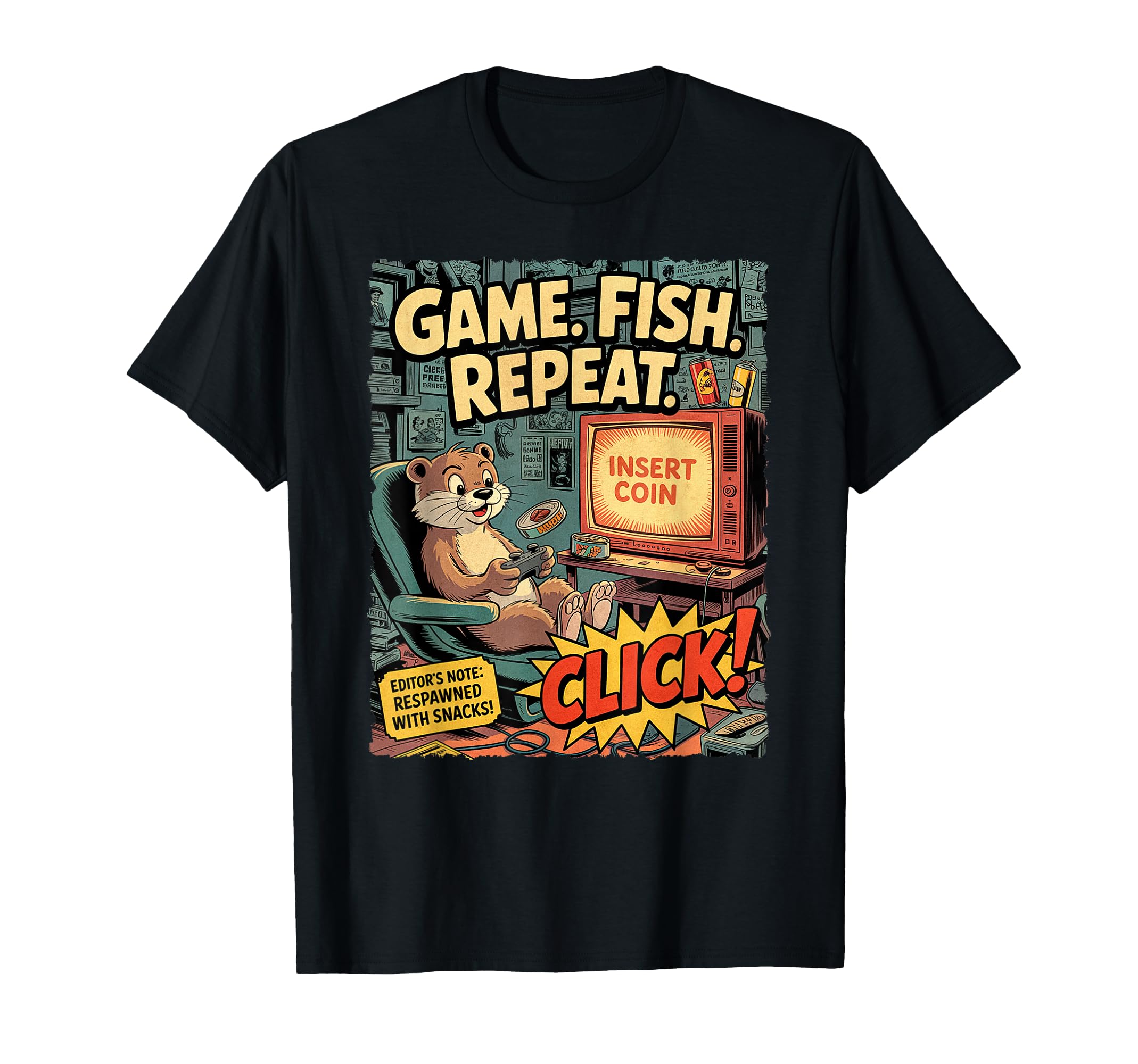 Funny Otter Gamer Comic Game Fish T-Shirt - Aesthetic Graphic Men Women - T-Shirt, Sweatshirt, Hoodie