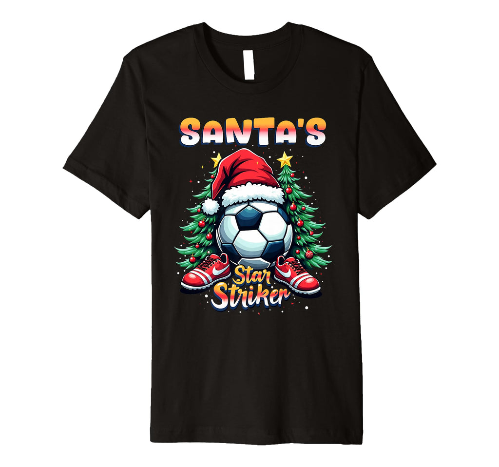 Santas Star Striker Funny Soccer T-Shirt - Custom Art Print Men Women - T-Shirt, Sweatshirt, Hoodie