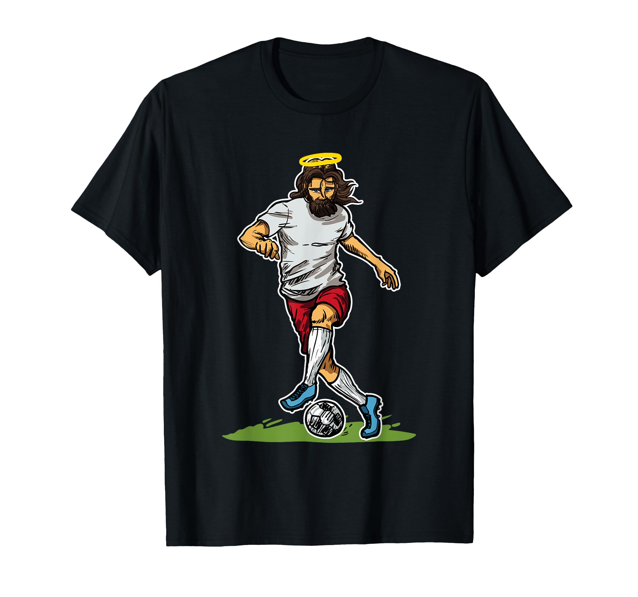 Jesus Dribbles Ball Football Soccer Player T-Shirt - Trendy Graphic Unisex - T-Shirt, Sweatshirt, Hoodie