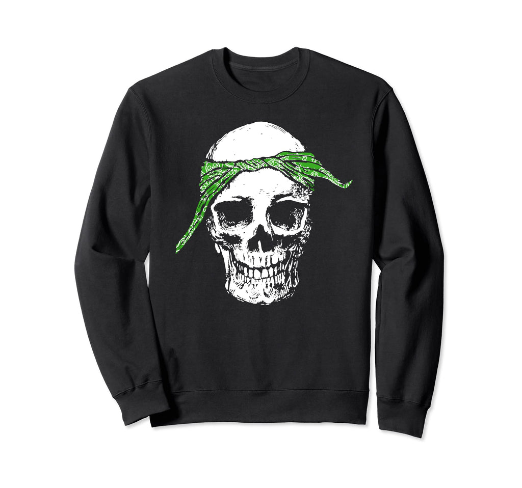 Hiphop Skull Green Do Rag Bandana Sweatshirt - Novelty Apparel for Adults - T-Shirt, Sweatshirt, Hoodie