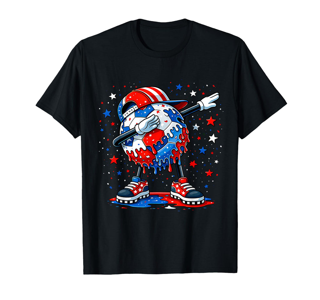 Soccer Ball Dabbing Usa Flag 250 T-Shirt - Casual Everyday Wear Men Women - T-Shirt, Sweatshirt, Hoodie