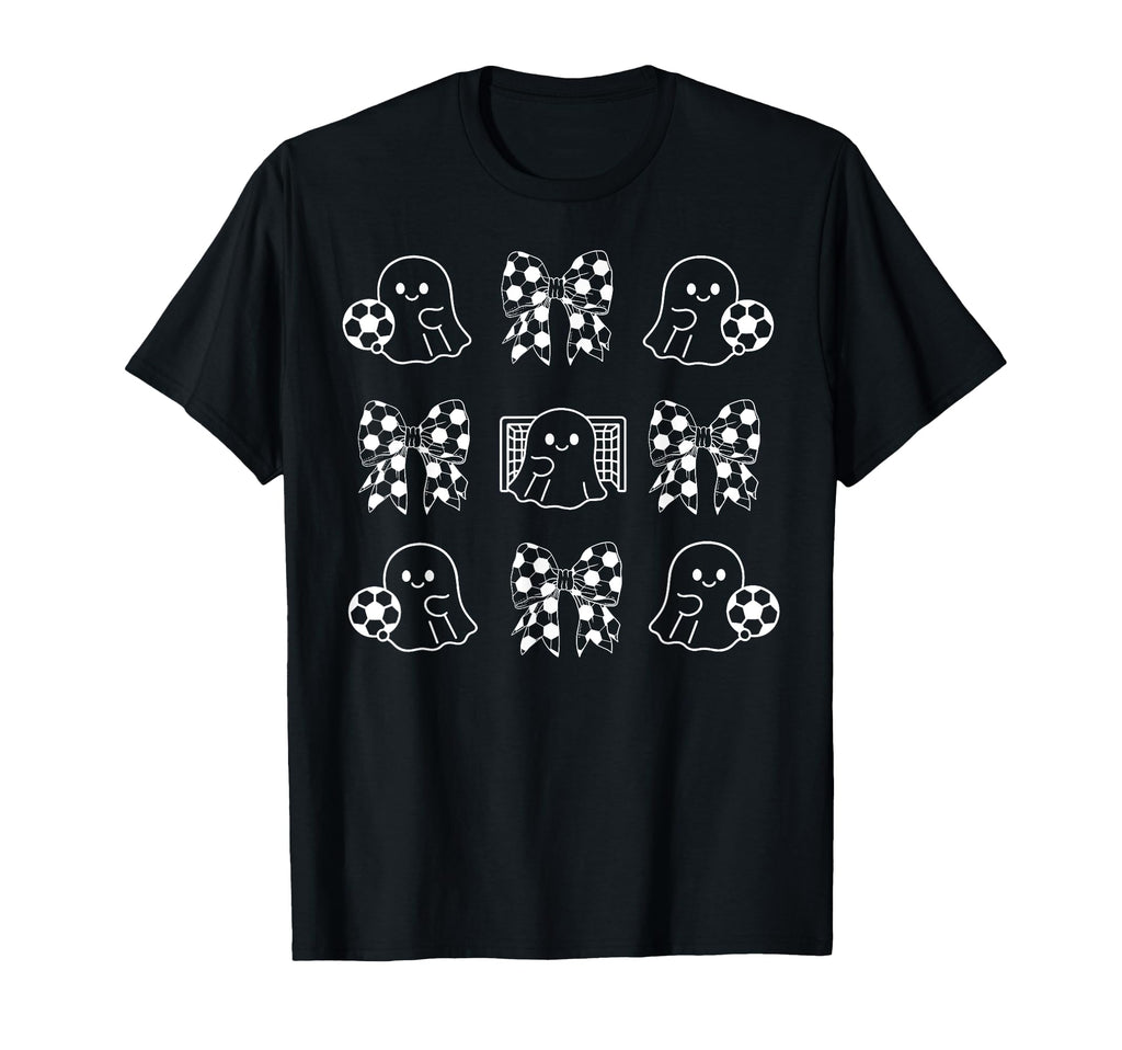 Coquette Ghost Playing Soccer Halloween T-Shirt - Graphic Print Unisex - T-Shirt, Sweatshirt, Hoodie