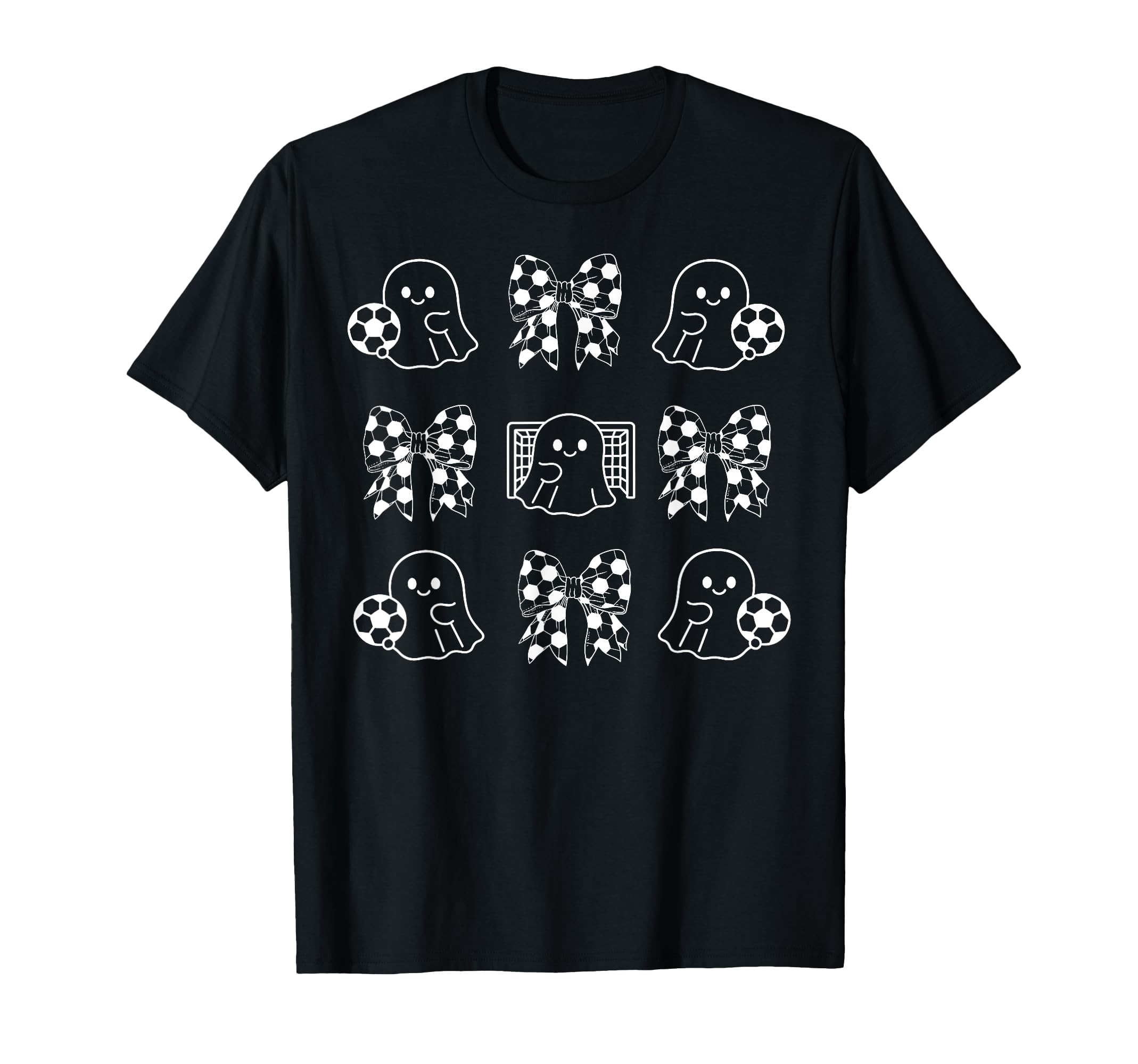 Coquette Ghost Playing Soccer Halloween T-Shirt - Graphic Print Unisex - T-Shirt, Sweatshirt, Hoodie