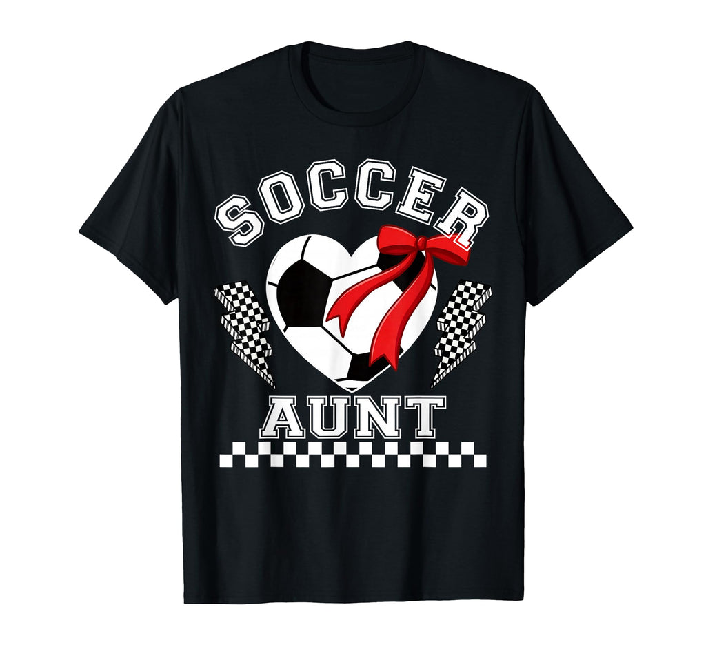 Soccer Aunt Checkerboard Heart Bow T-Shirt - Minimalist Print for Adults - T-Shirt, Sweatshirt, Hoodie