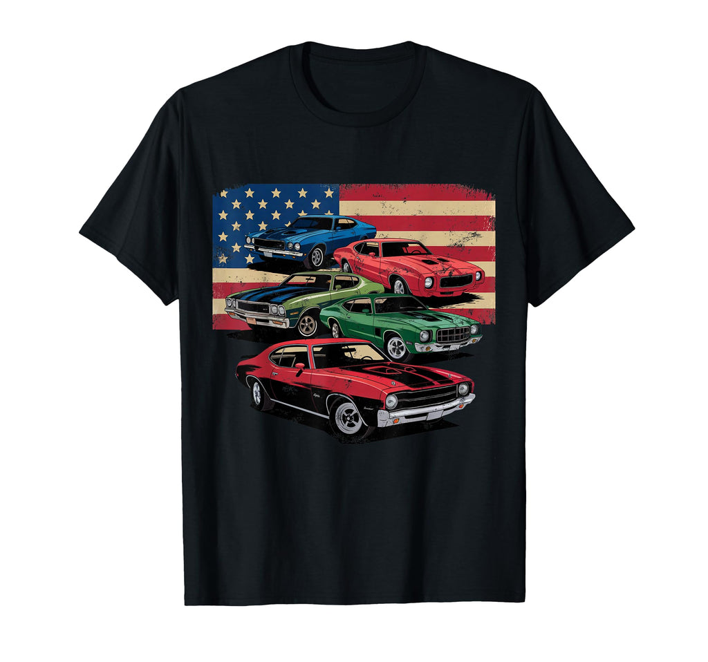 Patriotic American Flag Muscle Car T-Shirt - Graphic Print Unisex - T-Shirt, Sweatshirt, Hoodie
