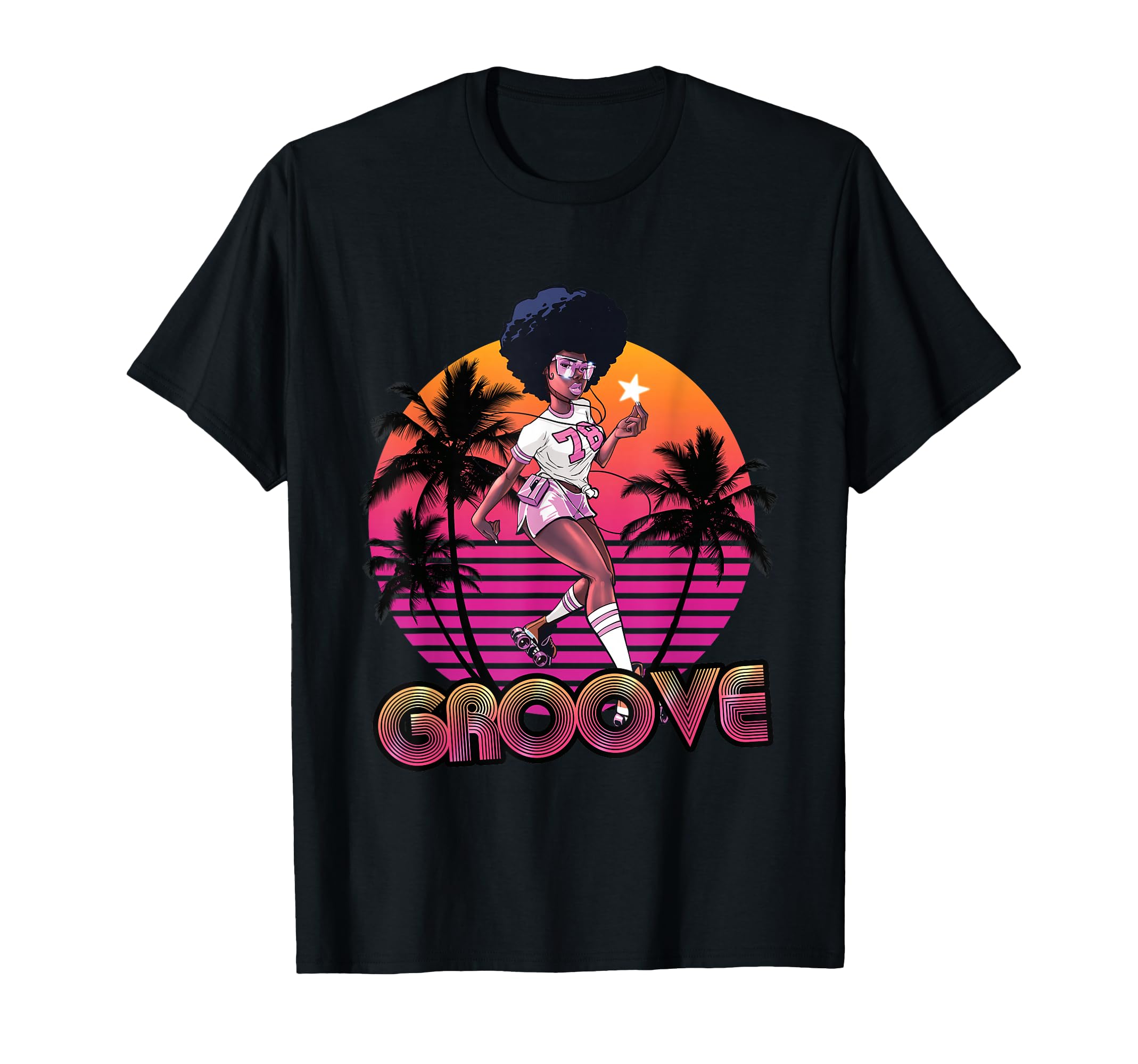 Afro Groove Roller Skates 80S 70S T-Shirt - Minimalist Print Men Women - T-Shirt, Sweatshirt, Hoodie