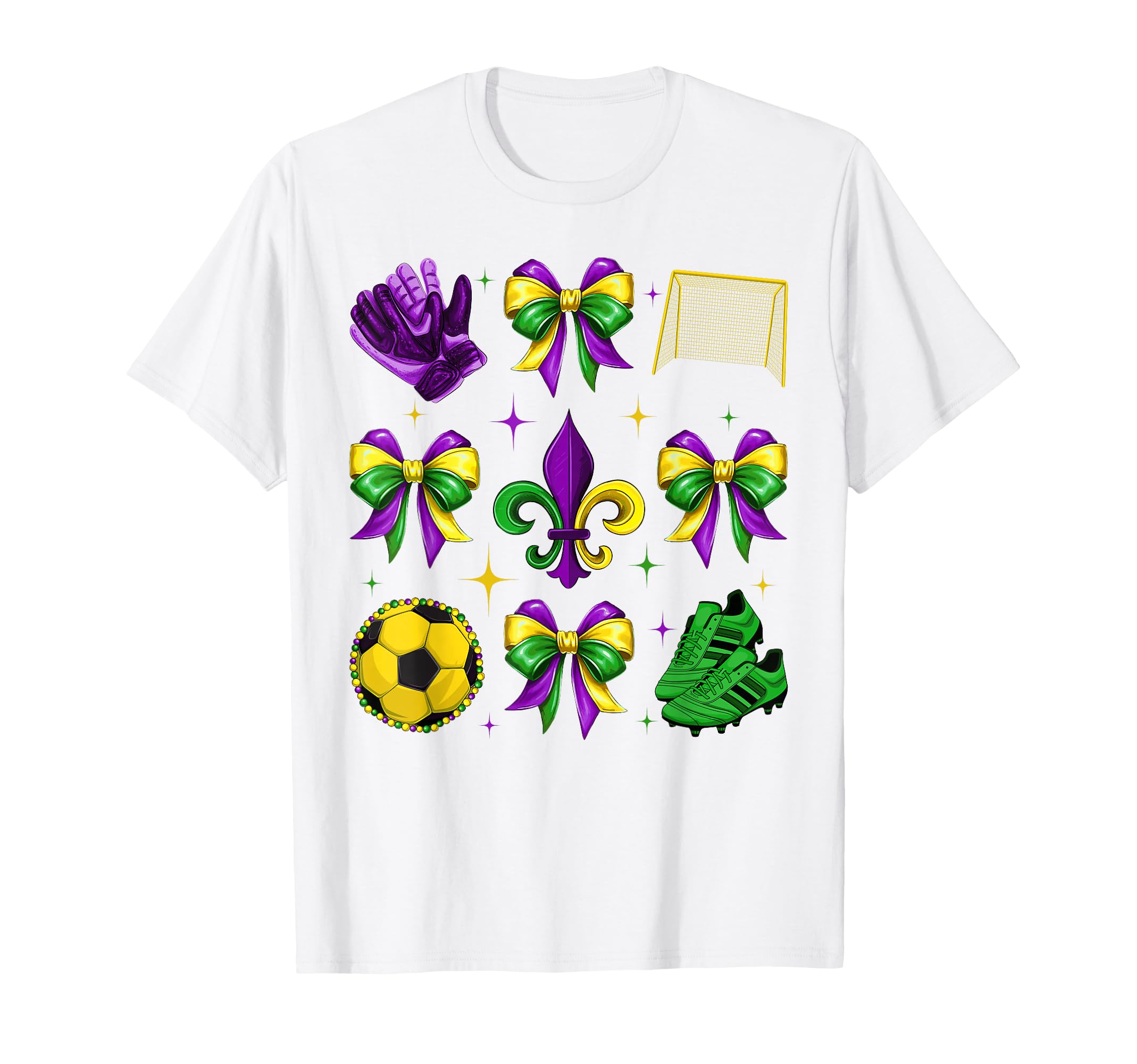 Mardi Gras Soccer Coquette Bow Fat T-Shirt - Custom Art Print Unisex - T-Shirt, Sweatshirt, Hoodie