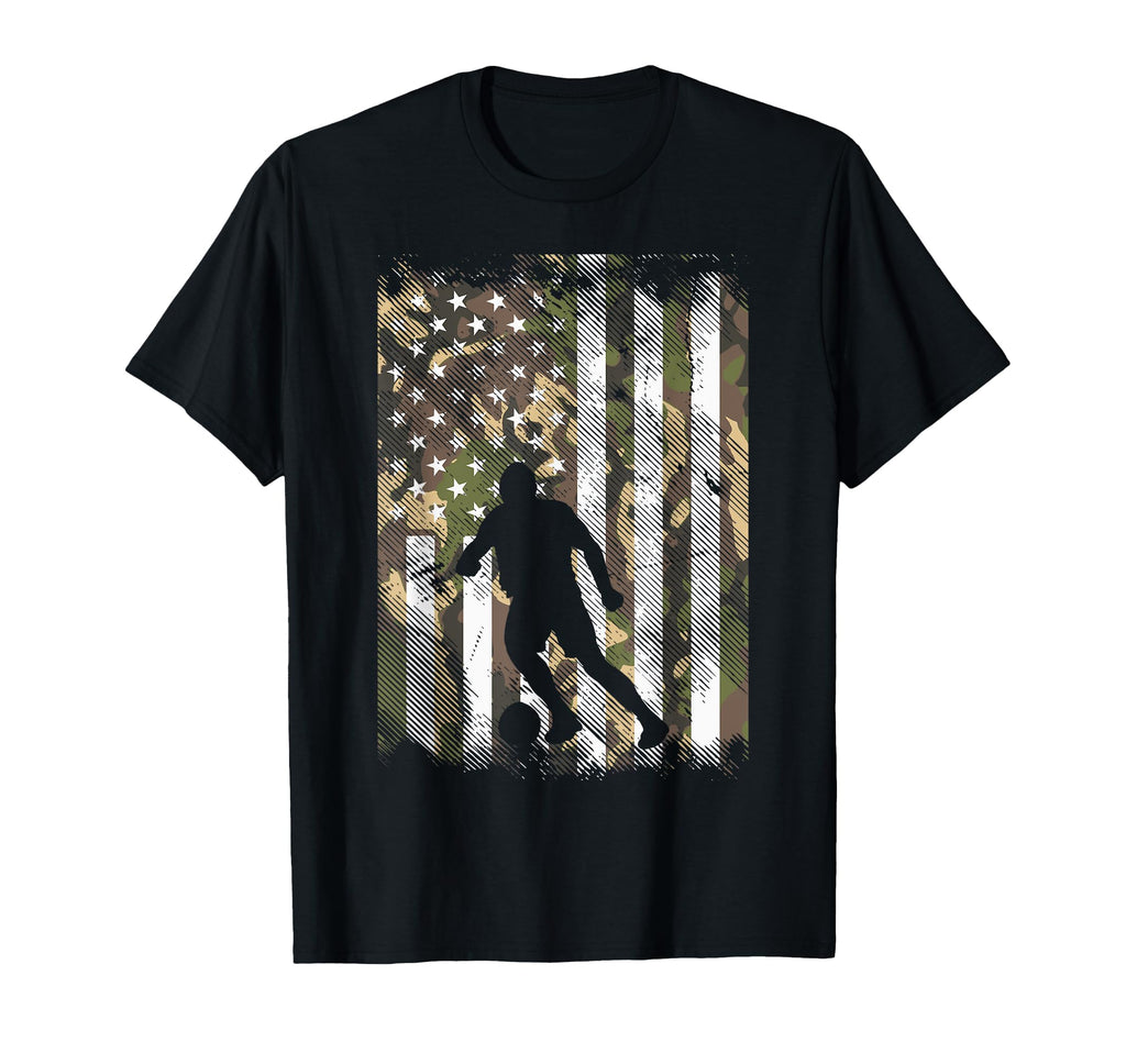 Camo Us Flag Soccer Silhouette T-Shirt - Aesthetic Graphic Men Women - T-Shirt, Sweatshirt, Hoodie