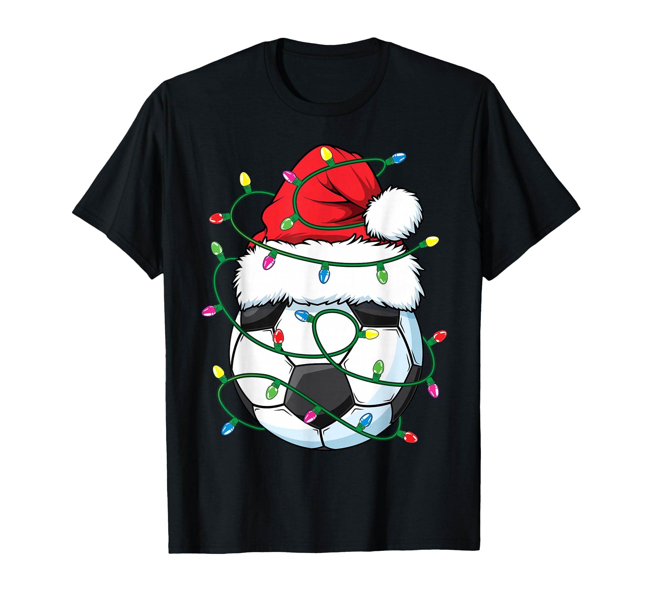Funny Soccer Ball Santa Hat Lights T-Shirt - Minimalist Print for Adults - T-Shirt, Sweatshirt, Hoodie