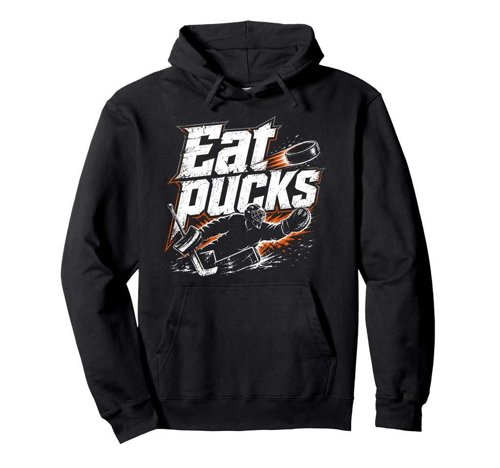 Ice Hockey Goalkeeper Pucks Goalie Hoodie - Unique Graphic for Adults - T-Shirt, Sweatshirt, Hoodie