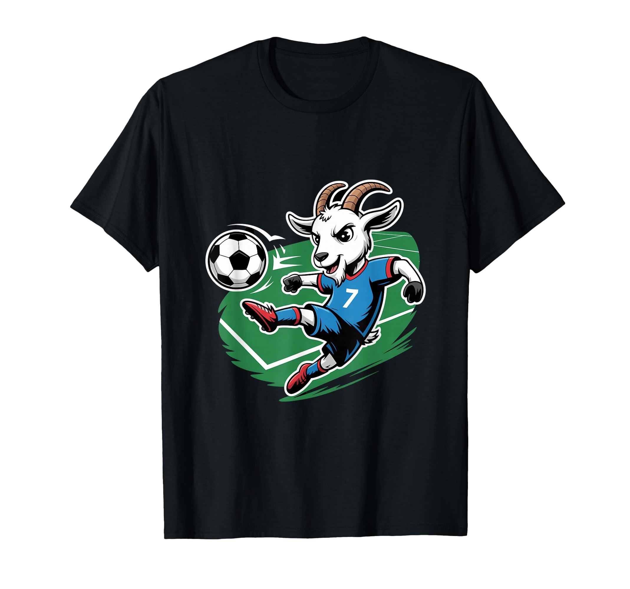 Football Goat Striker Number 7 Kicking T-Shirt - Graphic Print Unisex - T-Shirt, Sweatshirt, Hoodie