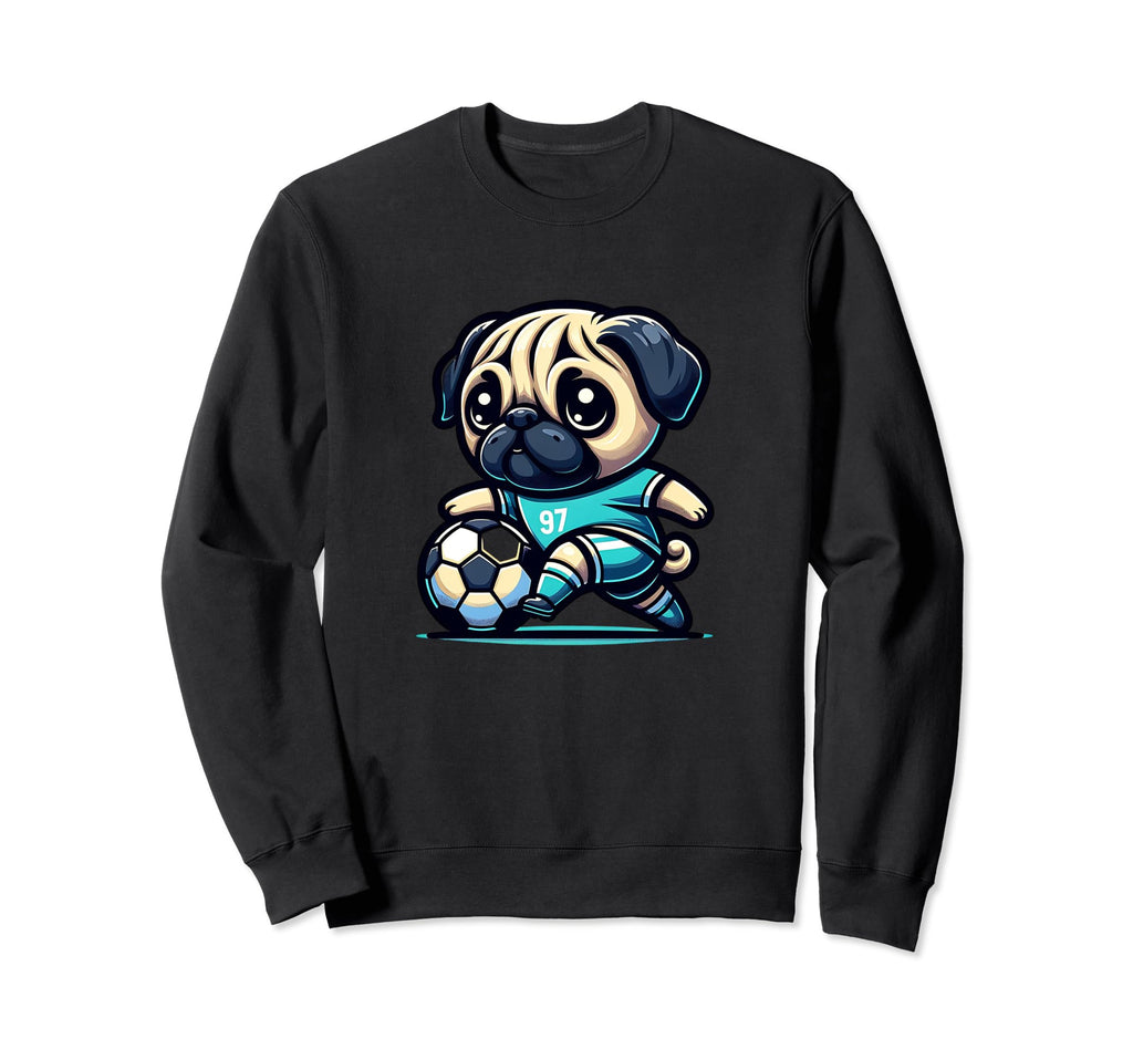 Pug Dog Soccer Player Champion Fan Sweatshirt - Graphic Print Unisex - T-Shirt, Sweatshirt, Hoodie