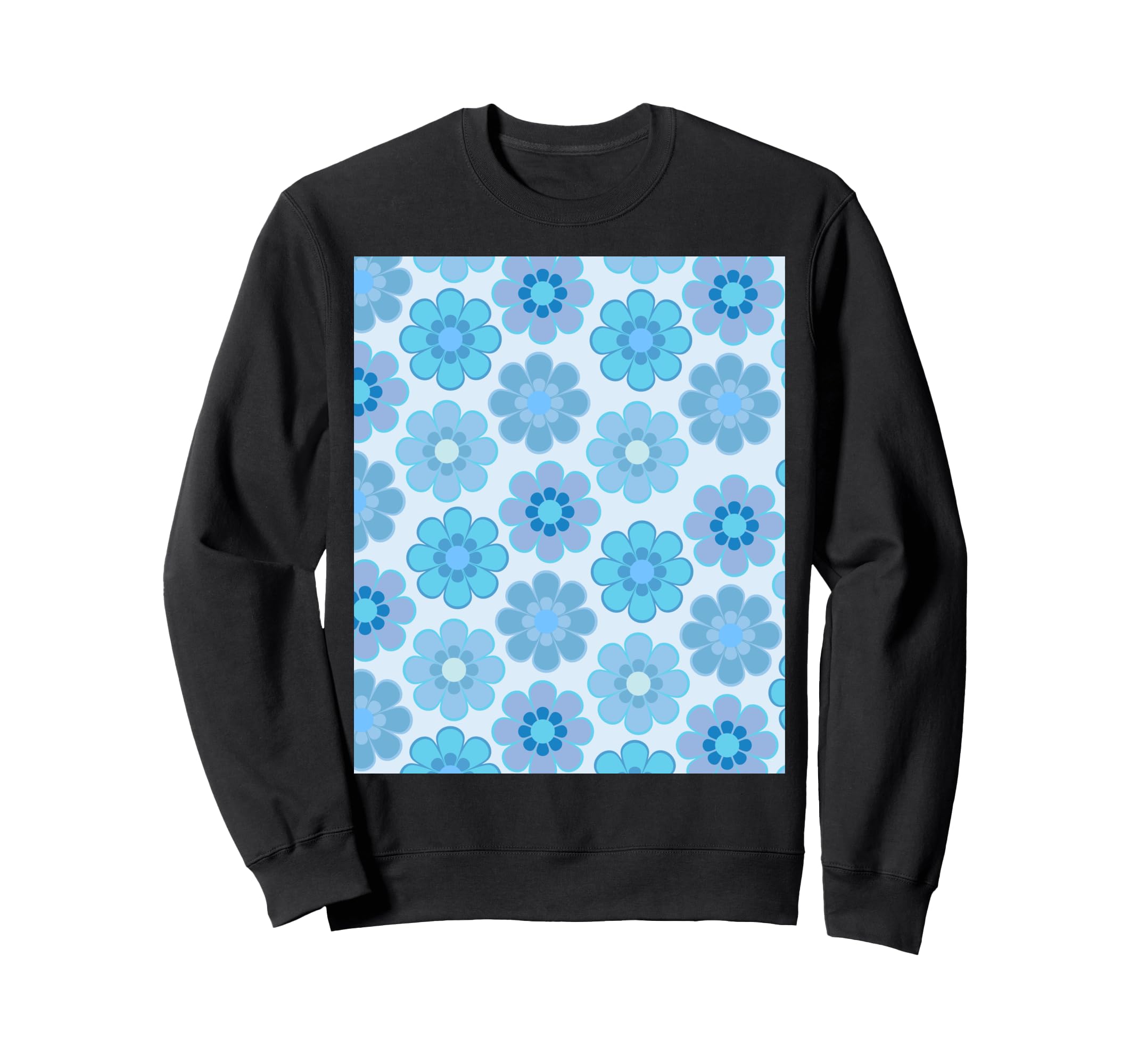 70S Floral Pattern Blue Sweatshirt - Aesthetic Graphic Men Women - T-Shirt, Sweatshirt, Hoodie