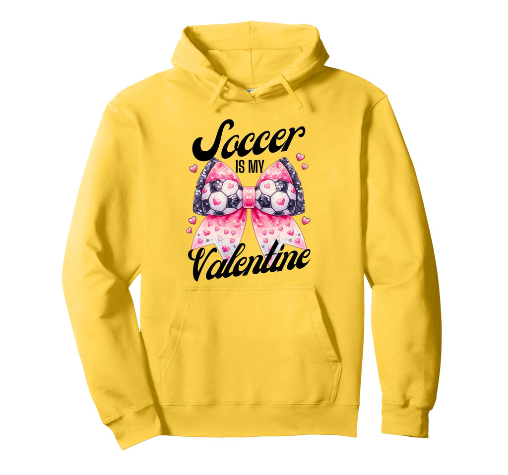 Soccer Is My Valentine Coquette Bow Hoodie - Graphic Print for Adults - T-Shirt, Sweatshirt, Hoodie