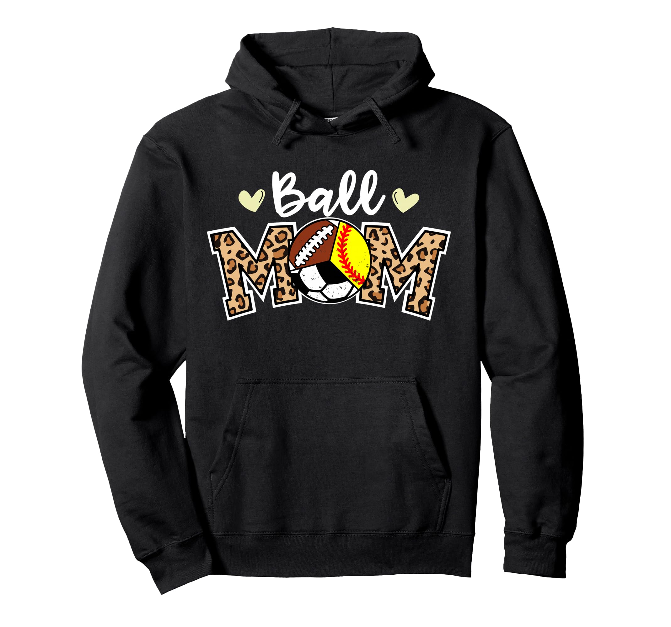 Ball Mom Leopard Softball Soccer Hoodie - Casual Everyday Wear for Adults - T-Shirt, Sweatshirt, Hoodie