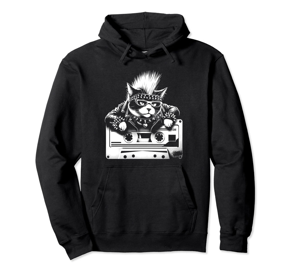 Funny Cat Punk Rock Roll Cassette Tape 90S Hoodie - Custom Art Print Unisex - T-Shirt, Sweatshirt, Hoodie
