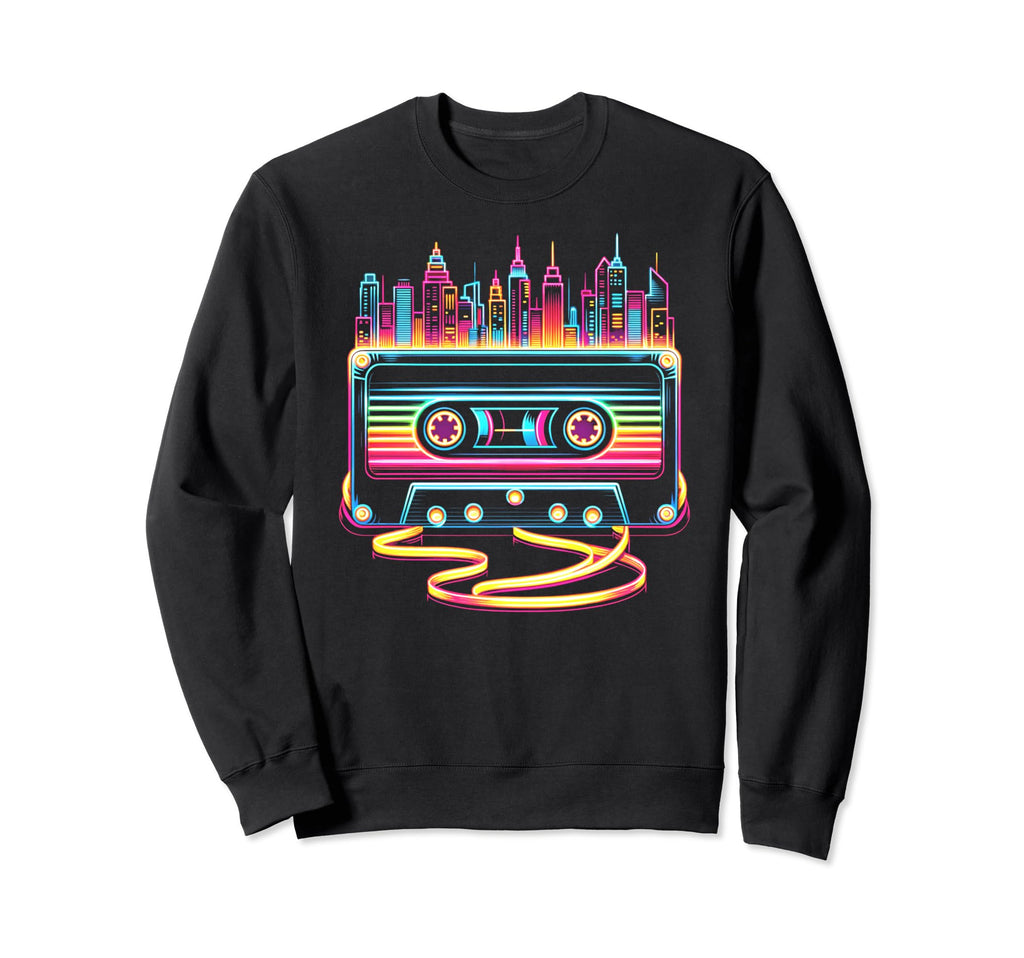 80S Cassette Tape And City Skyline Sweatshirt - Custom Art Print Men Women - T-Shirt, Sweatshirt, Hoodie