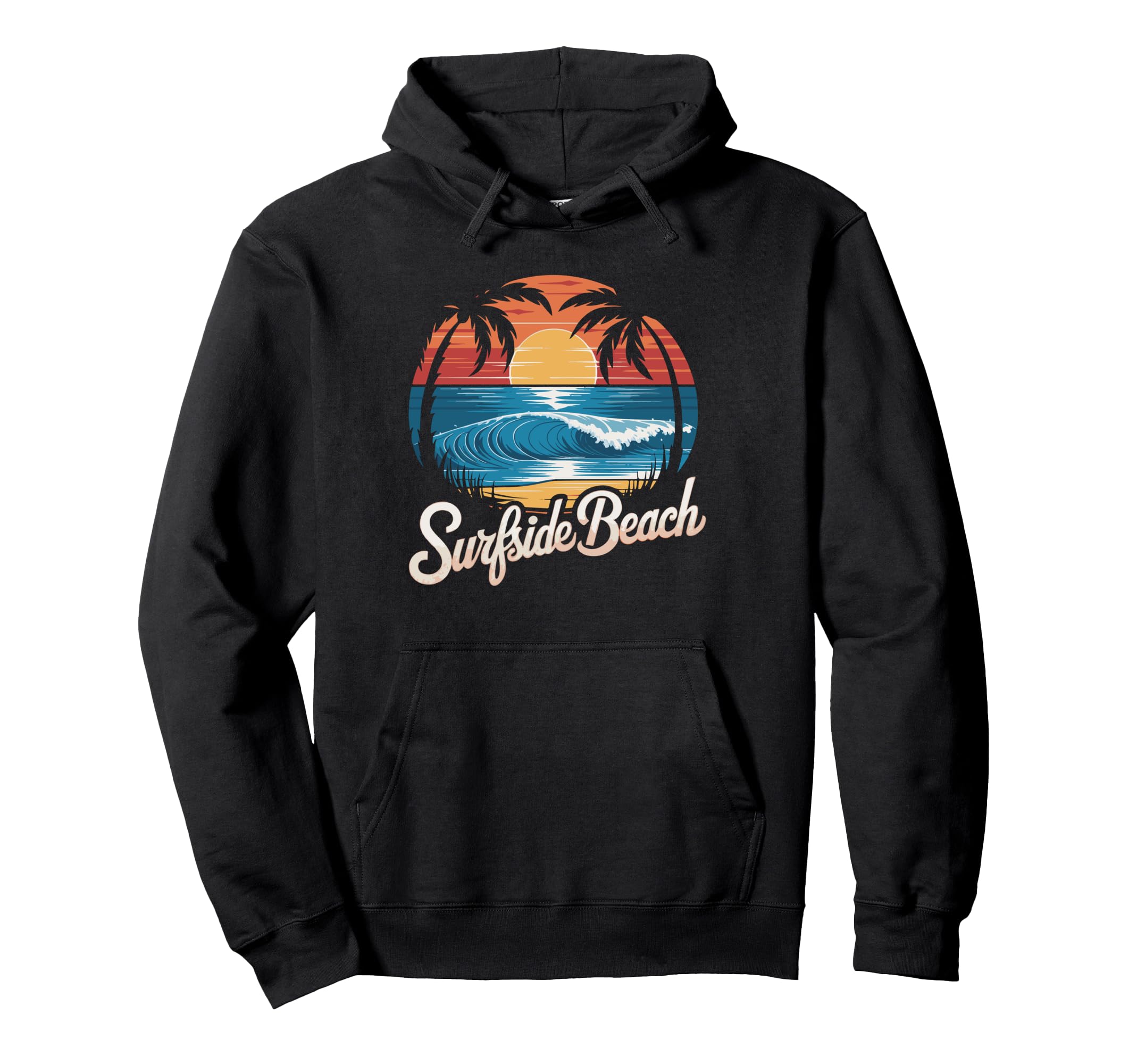 Surfside Beach Sunset Palm Trees Hoodie - Fun Novelty Design for Adults - T-Shirt, Sweatshirt, Hoodie