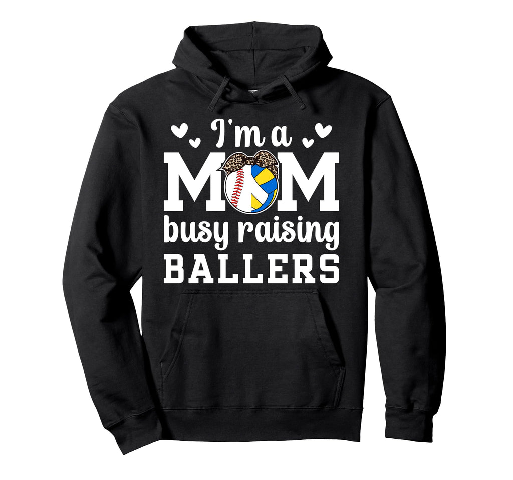 Im Mom Busy Raising Ballers Baseball Hoodie - Graphic Print for Adults - T-Shirt, Sweatshirt, Hoodie