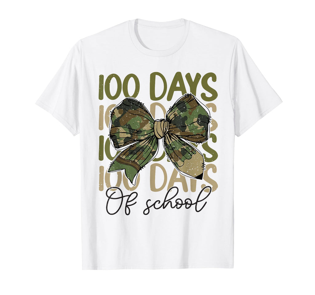 100 Days School Camo Coquette Bow T-Shirt - Custom Art Print Men Women - T-Shirt, Sweatshirt, Hoodie