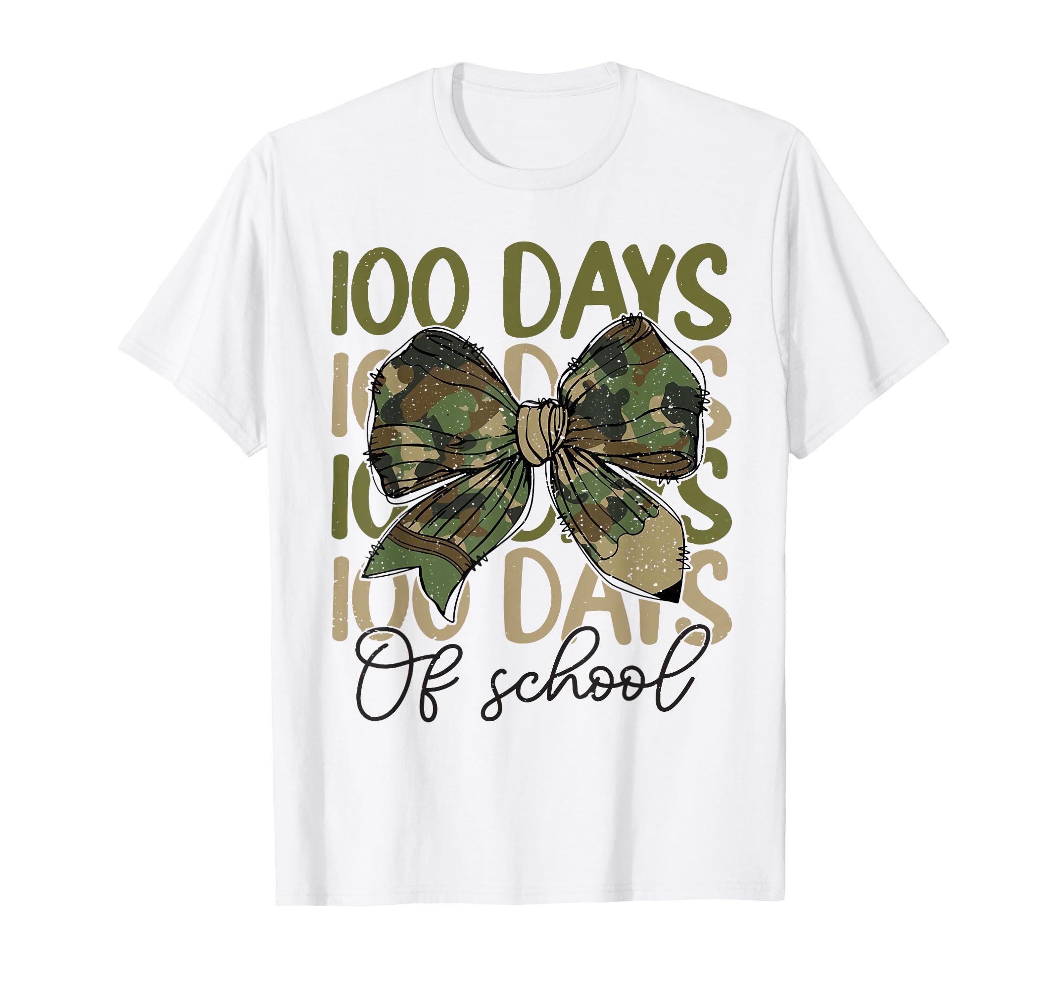 100 Days School Camo Coquette Bow T-Shirt - Custom Art Print Men Women - T-Shirt, Sweatshirt, Hoodie