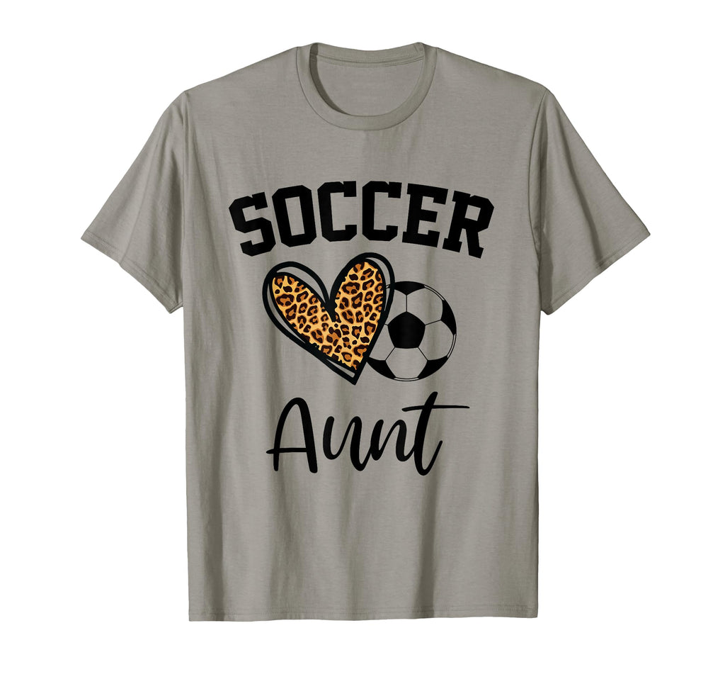 Soccer Aunt Leopard Heart Funny T-Shirt - Fun Novelty Design for Adults - T-Shirt, Sweatshirt, Hoodie