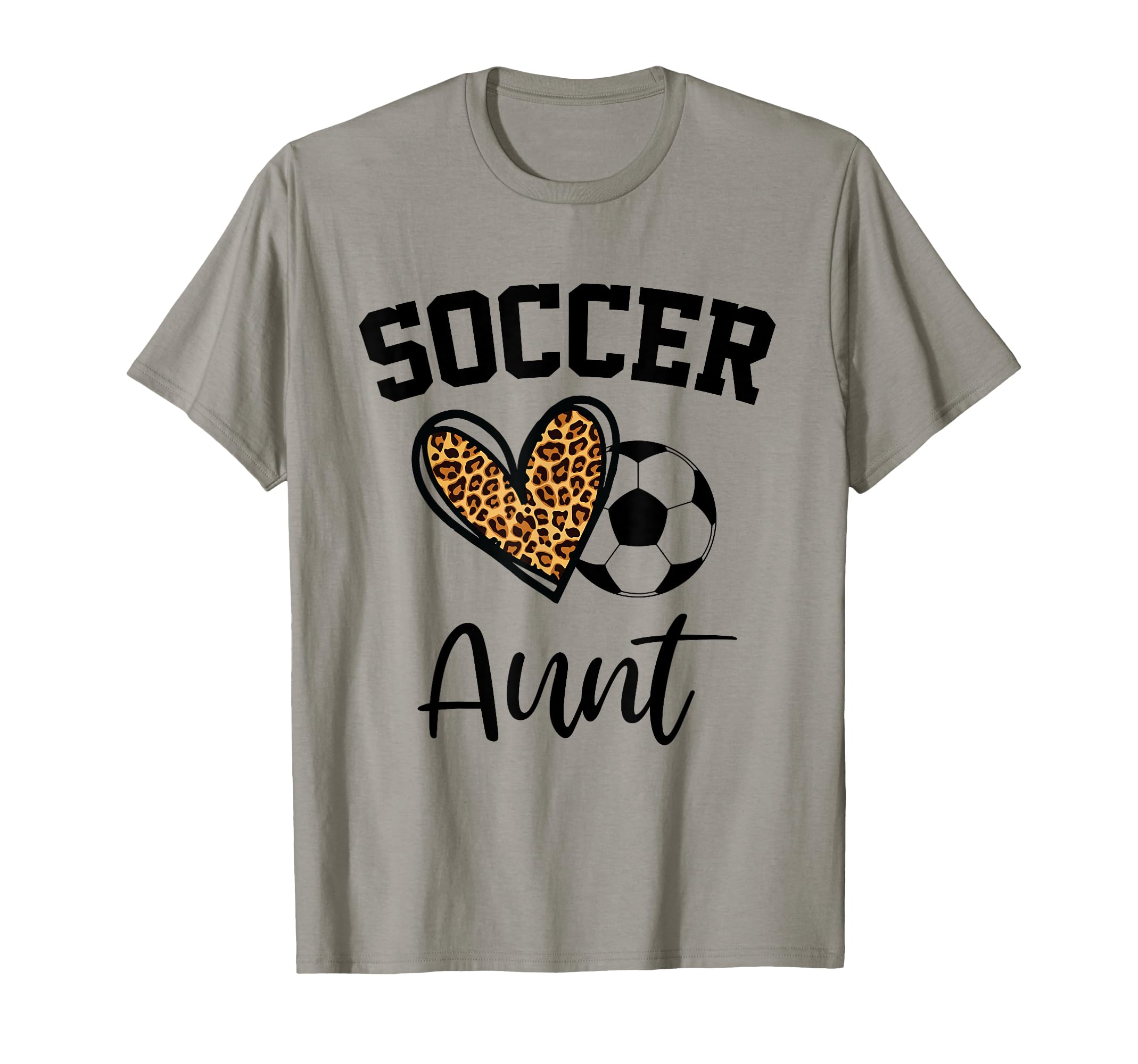 Soccer Aunt Leopard Heart Funny T-Shirt - Fun Novelty Design for Adults - T-Shirt, Sweatshirt, Hoodie
