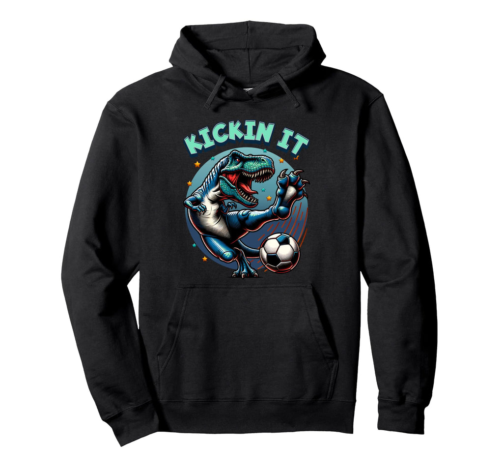 T Rex Dinosaur Soccer Player Ball Kickin Hoodie - Aesthetic Graphic Unisex - T-Shirt, Sweatshirt, Hoodie